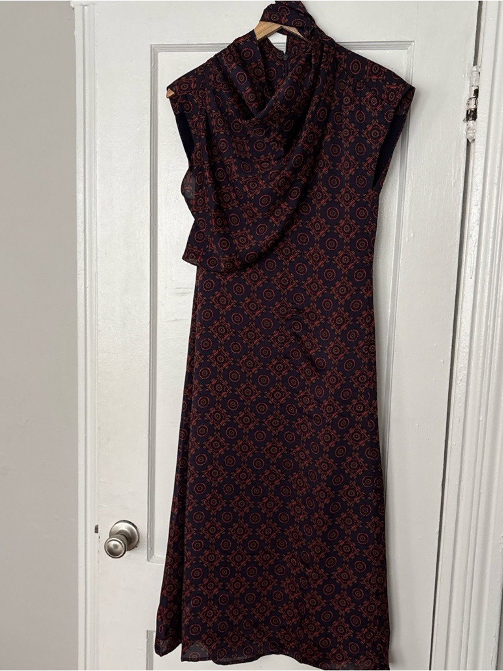 NWT Club Monaco Sleeveless Cowl Neck Maxi Dress in Navy and Rust